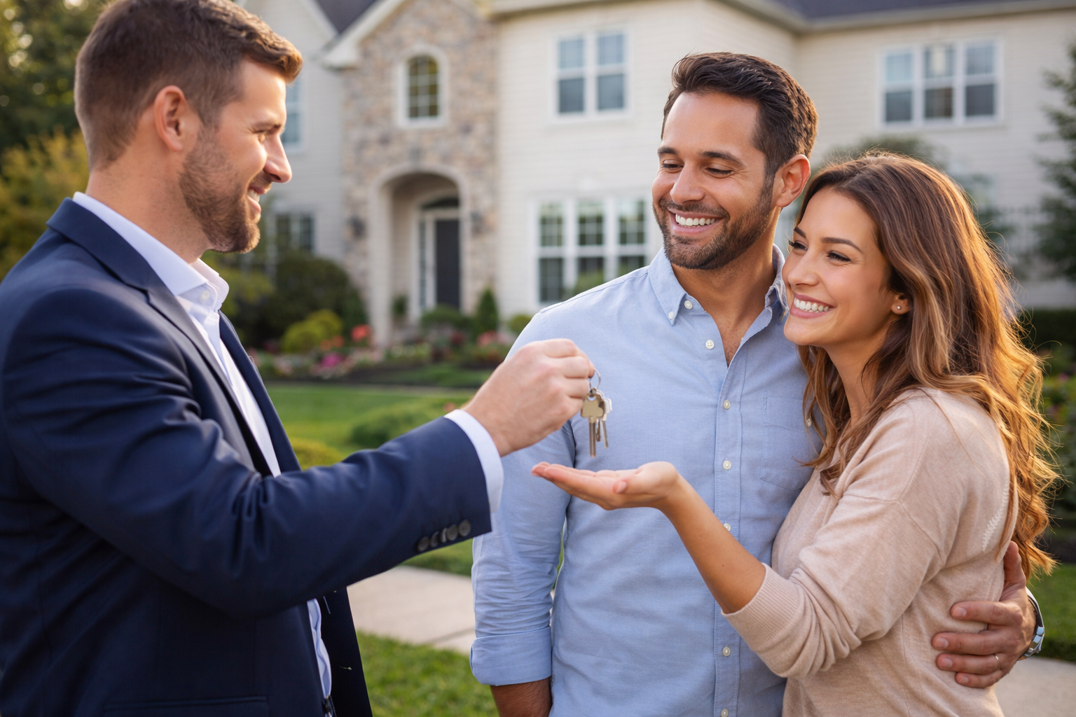 agent giving keys to buyers